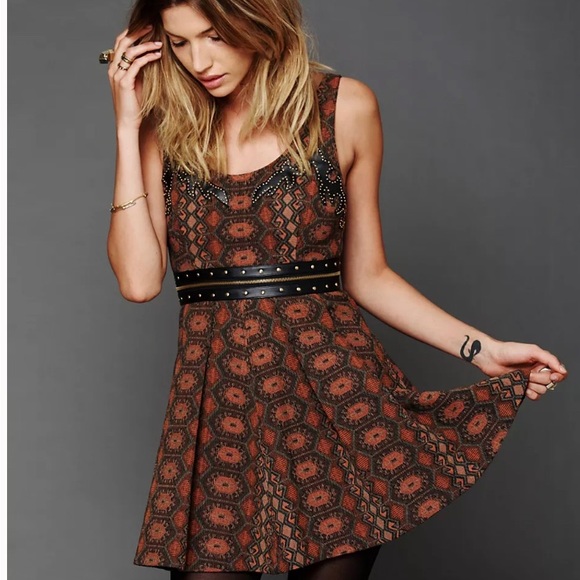 ❌ Free People New Romantics Santa Anna Fit N Flare Boho studded Dress Size 4 - Picture 1 of 10